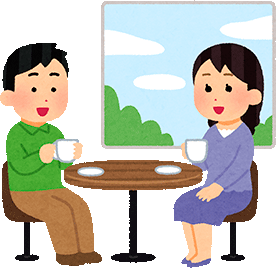 カフェで会話をする男女